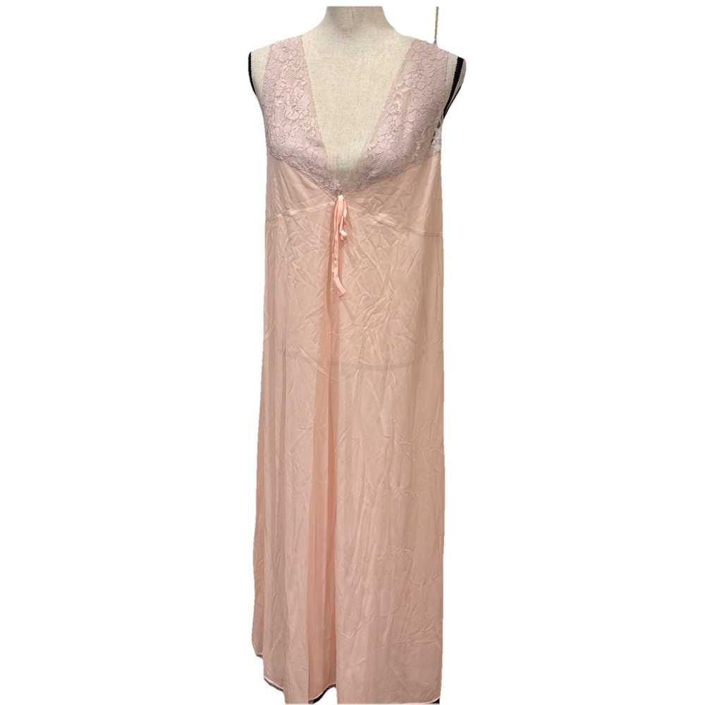 Nightgown Peach 70s Prairie Style Union Made Lace Trim Size Large  Vintage